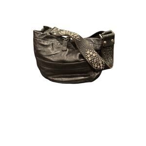 Tylie Malibu Taylie Black Leather Bag with a Rhinestone shoulder strap